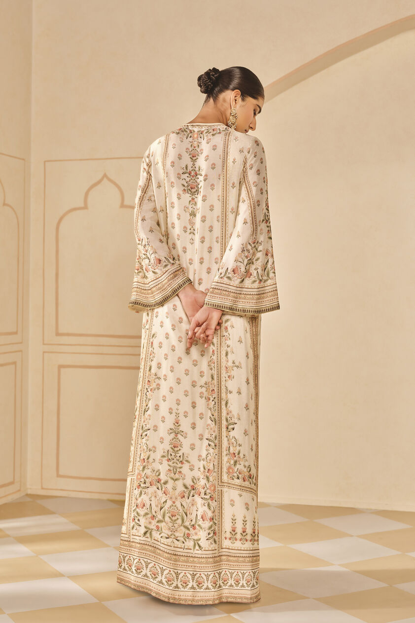 Jarita Printed Silk Kaftan - Ivory, Ivory, image 2